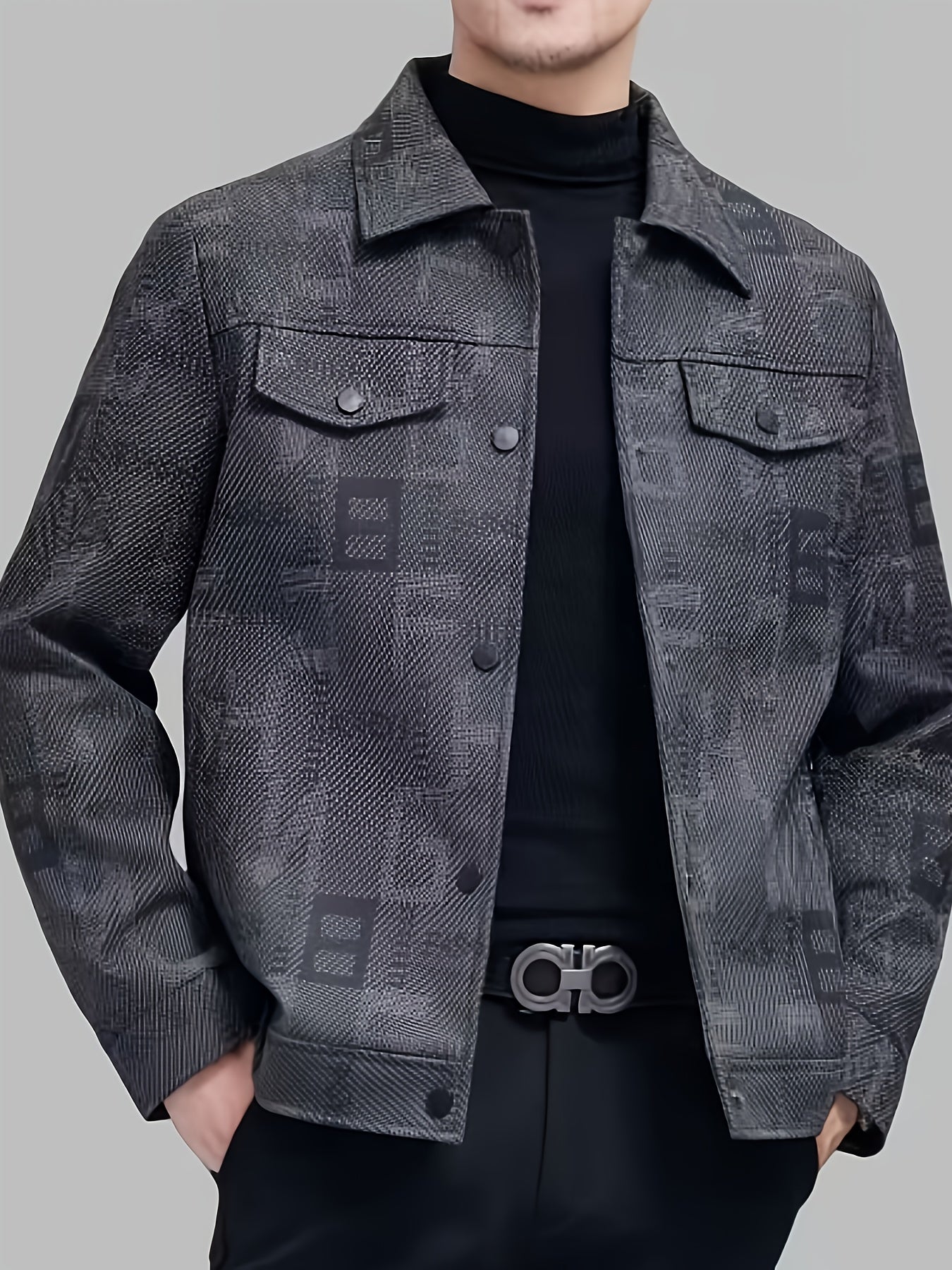VELORA Men’s PU Letter Print Jacket