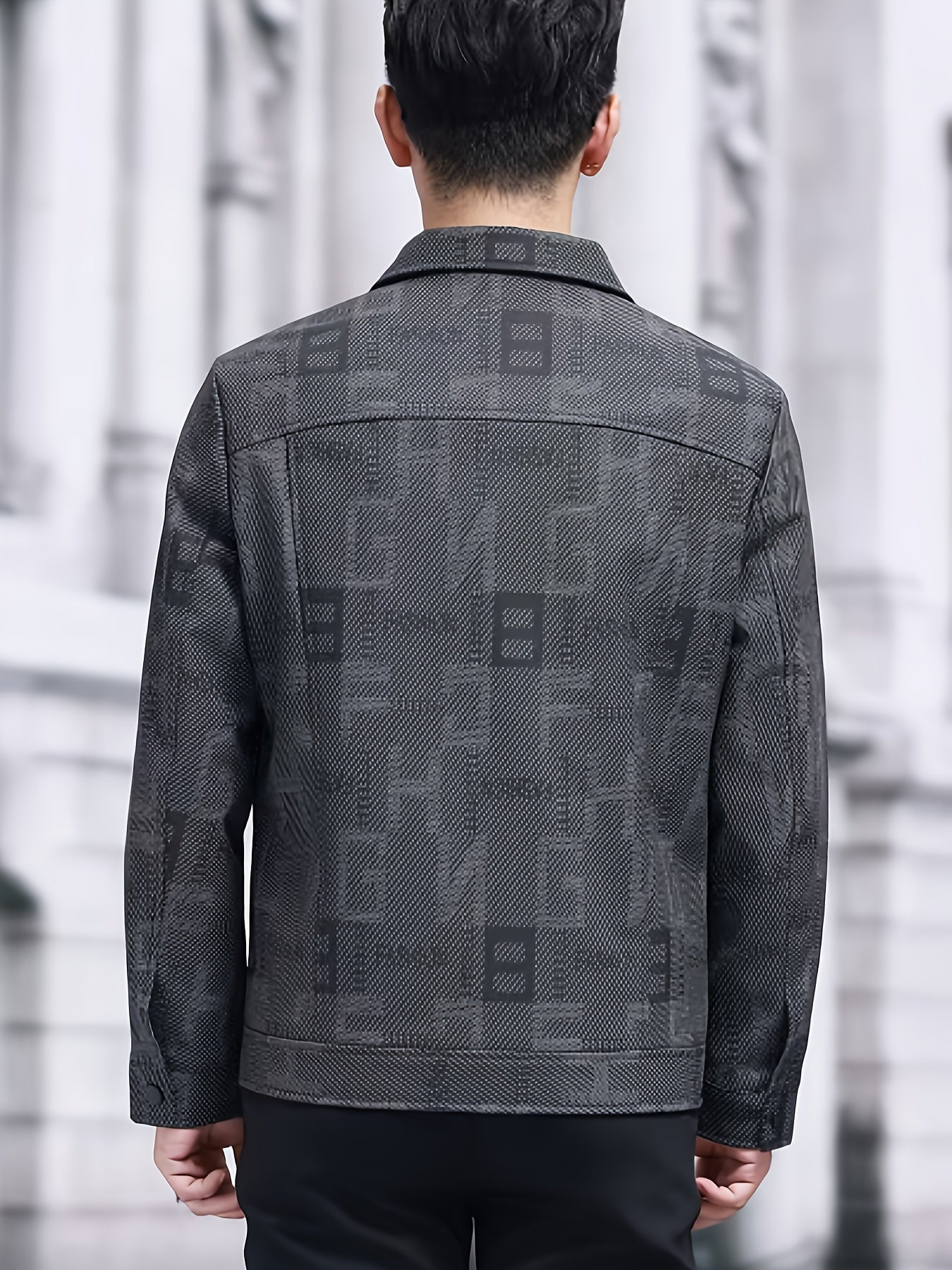 VELORA Men’s PU Letter Print Jacket