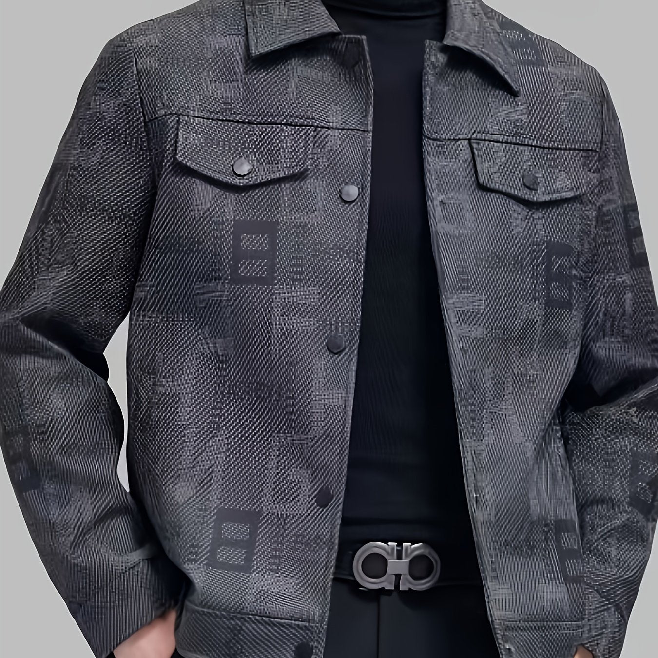 VELORA Men’s PU Letter Print Jacket