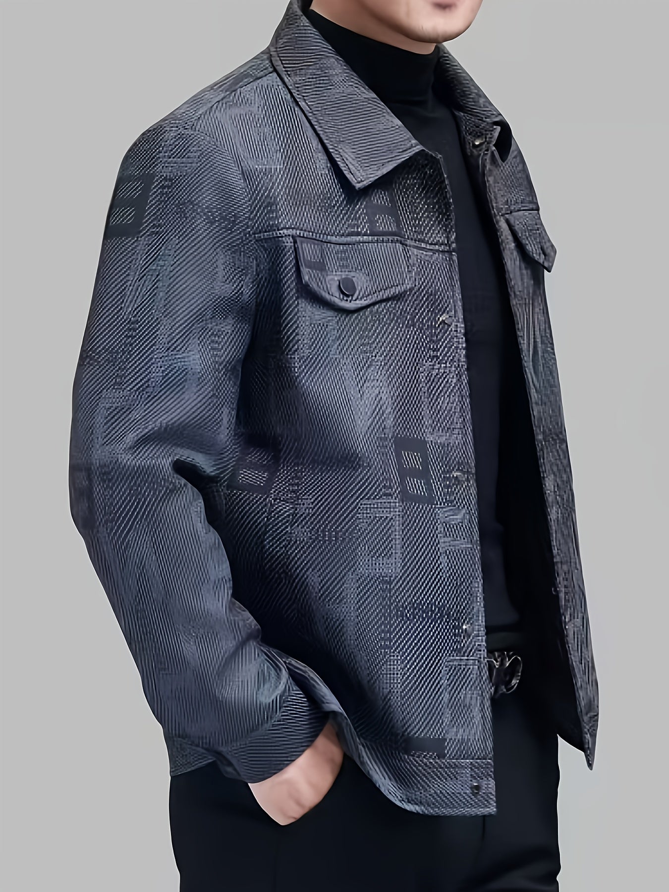 VELORA Men’s PU Letter Print Jacket