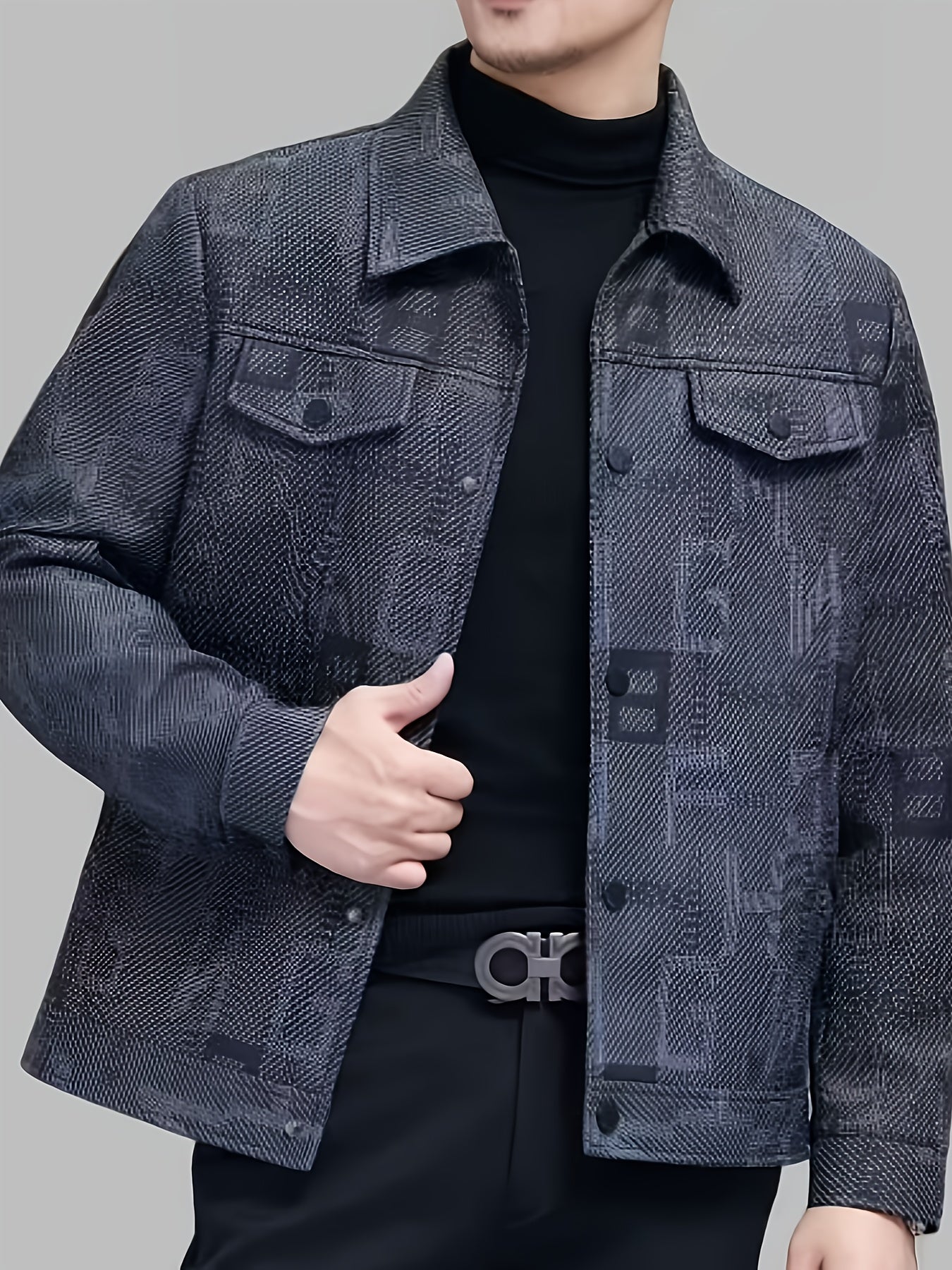 VELORA Men’s PU Letter Print Jacket