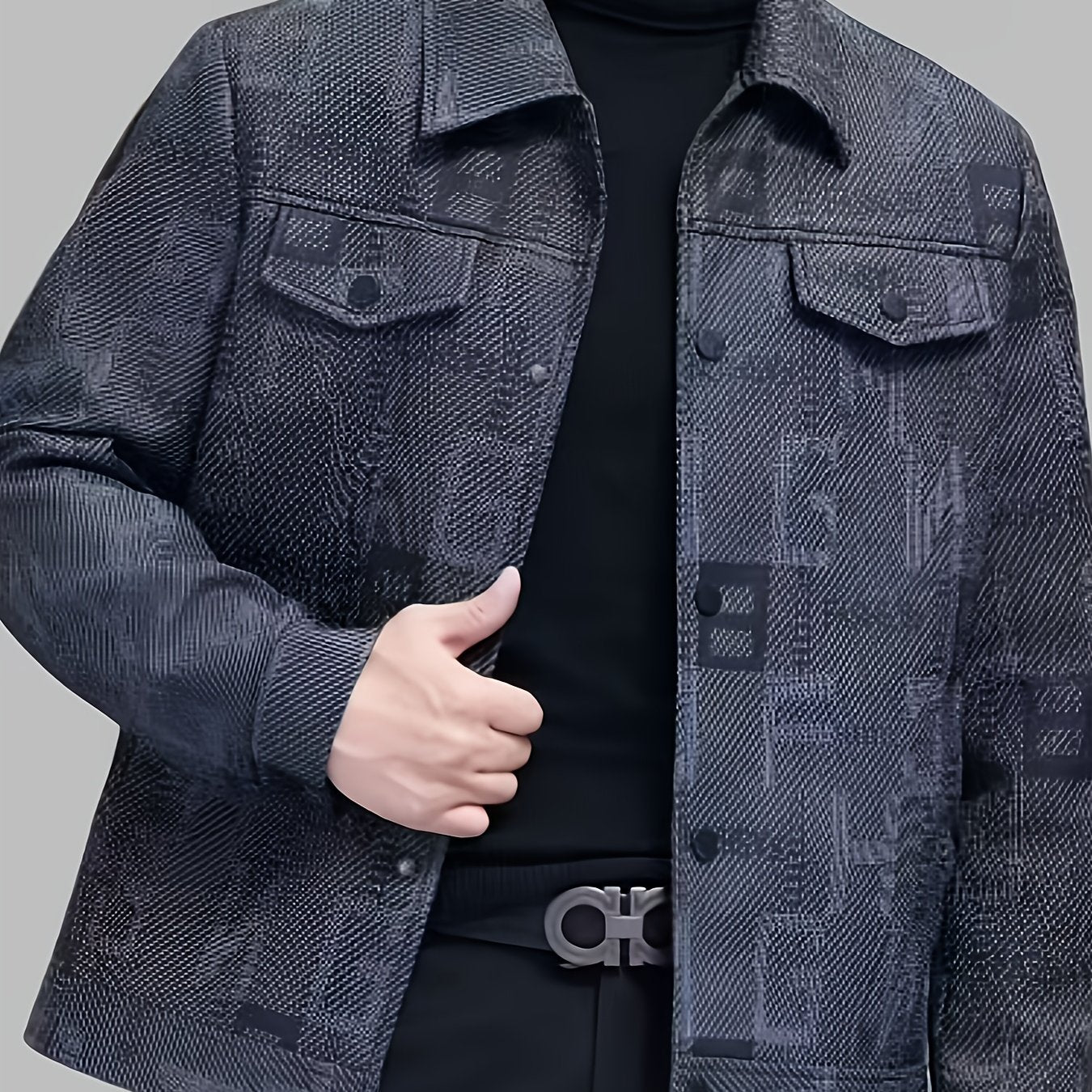 VELORA Men’s PU Letter Print Jacket